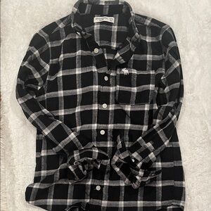 Abercrombie Kids Boys Black and White Checkered Buffalo Plaid Button Down Shirt